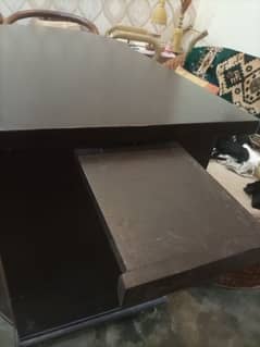 wooden iron table with cabinets and drawers