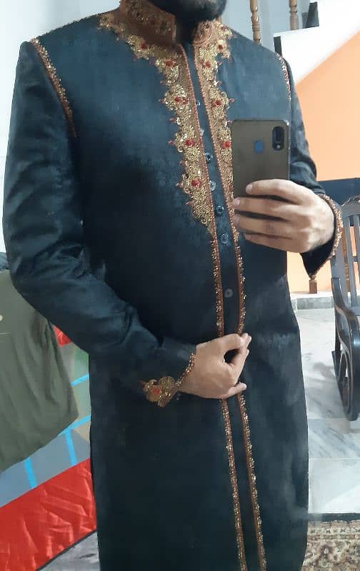 Black sherwani with karahi work 1