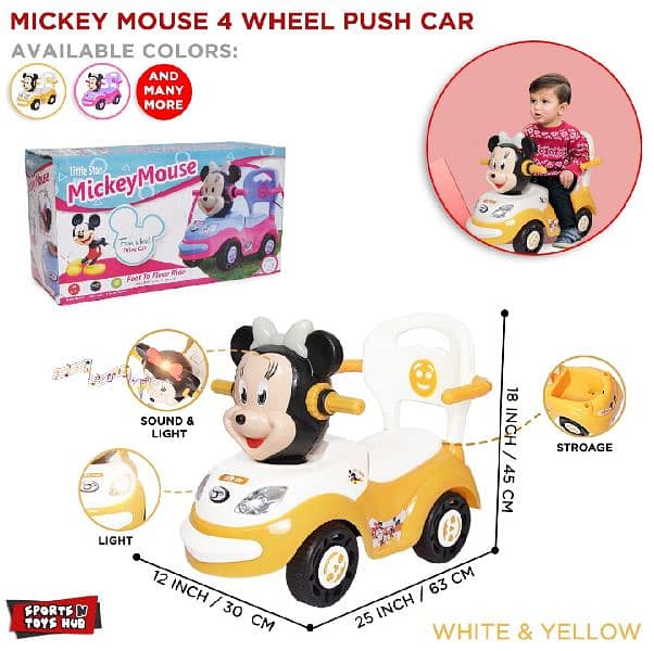 Mickey Mouse Four Wheel Push Car 6