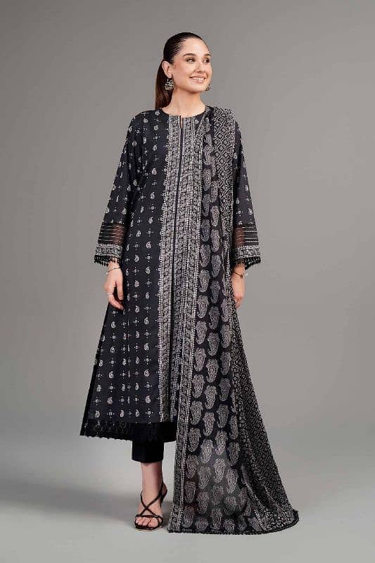 3 Pcs Women's Unstitched Lawn Printed Suit 0