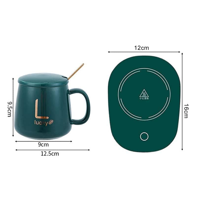 Electric Heating Cup Pad with Ceramic Mug, Lid & Spoon 3