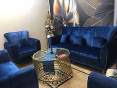 navy blue velvet 7-sitter sofa set