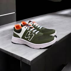 stylish green men synthetic leather sneakers