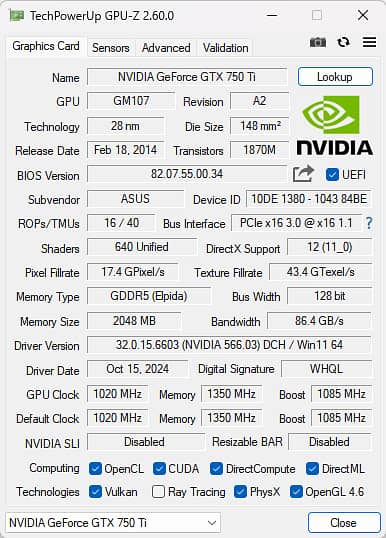 ASUS GeForce GTX 750 TI 2GB GDDR5 (Single Fan) 11