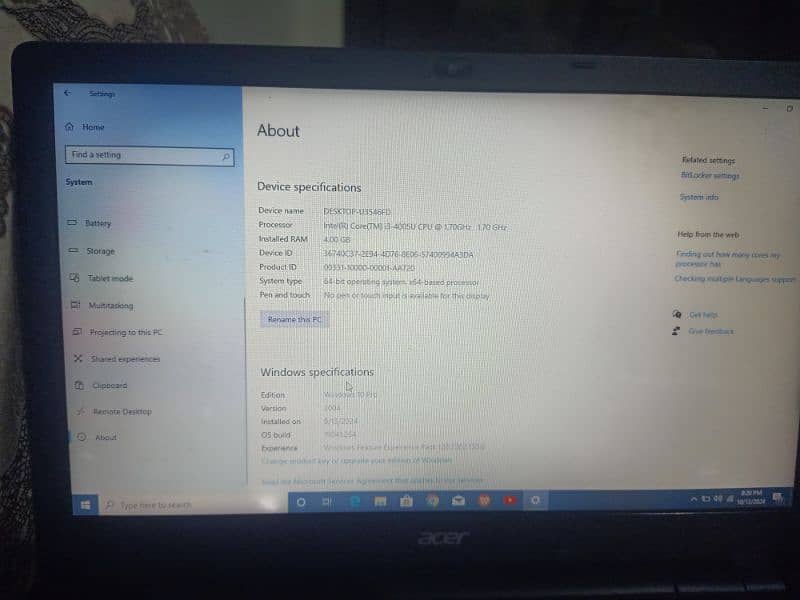 Acer laptop window 10 pro core i3 1