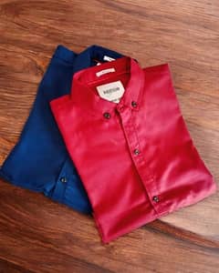 Navy Blue & Red Chambray Shirts - Style Duo at a Discount