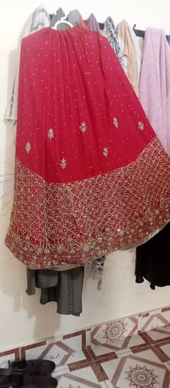 Red cut work lehnga