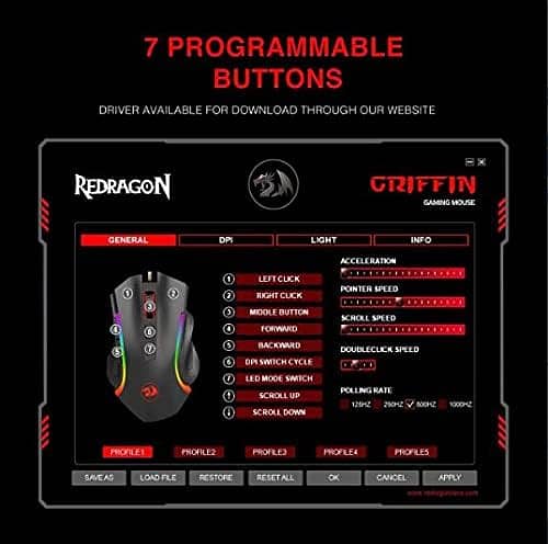 Redragon M607 GRIFFIN RGB 7200 DPI Gaming Mouse In Black 7