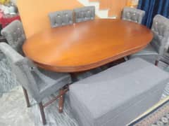 Pure wooden dining table with sofa chairs