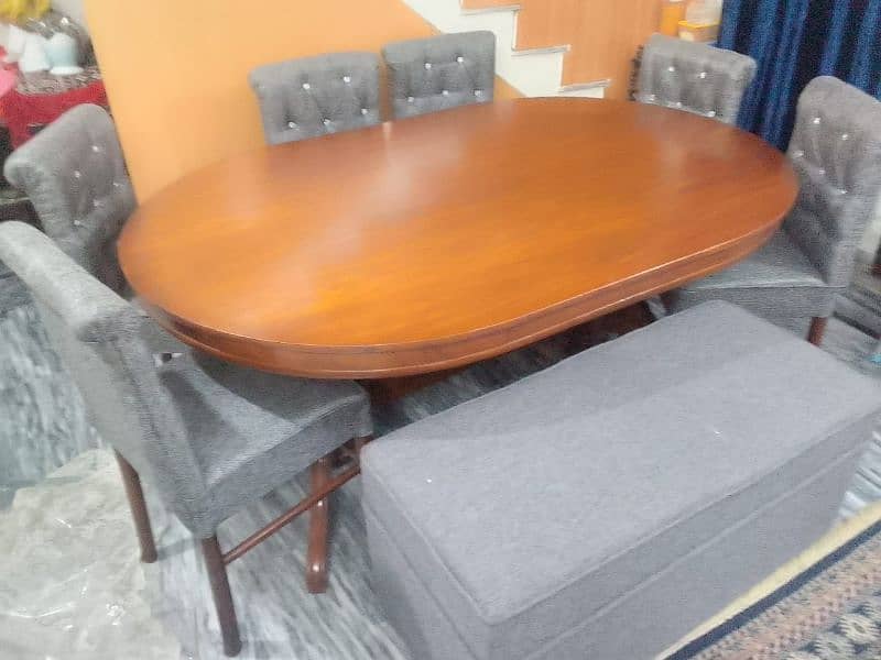 Pure wooden dining table with sofa chairs 0