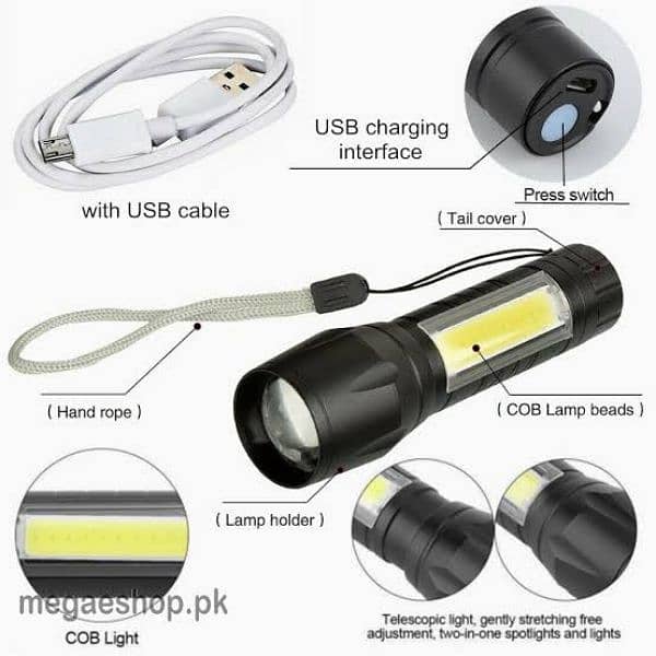 Torch - Mini LED Micro USB Charging with Cable and Case 2