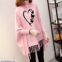 women's fleece heart printed poocho cape shawls |FREE DELIVERY