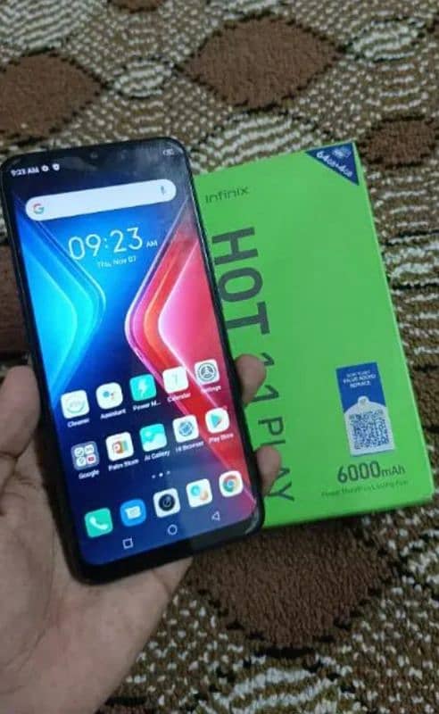 INFINIX HOT 11 PLAY. . 4GB/64GB. . 6000 MAH BATRY PTA AROVED WITH BOX 0