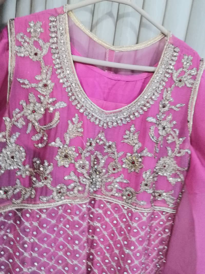 Preloved Tea Pink Color Sharara heavy embroidered shirt inner dupatta 9