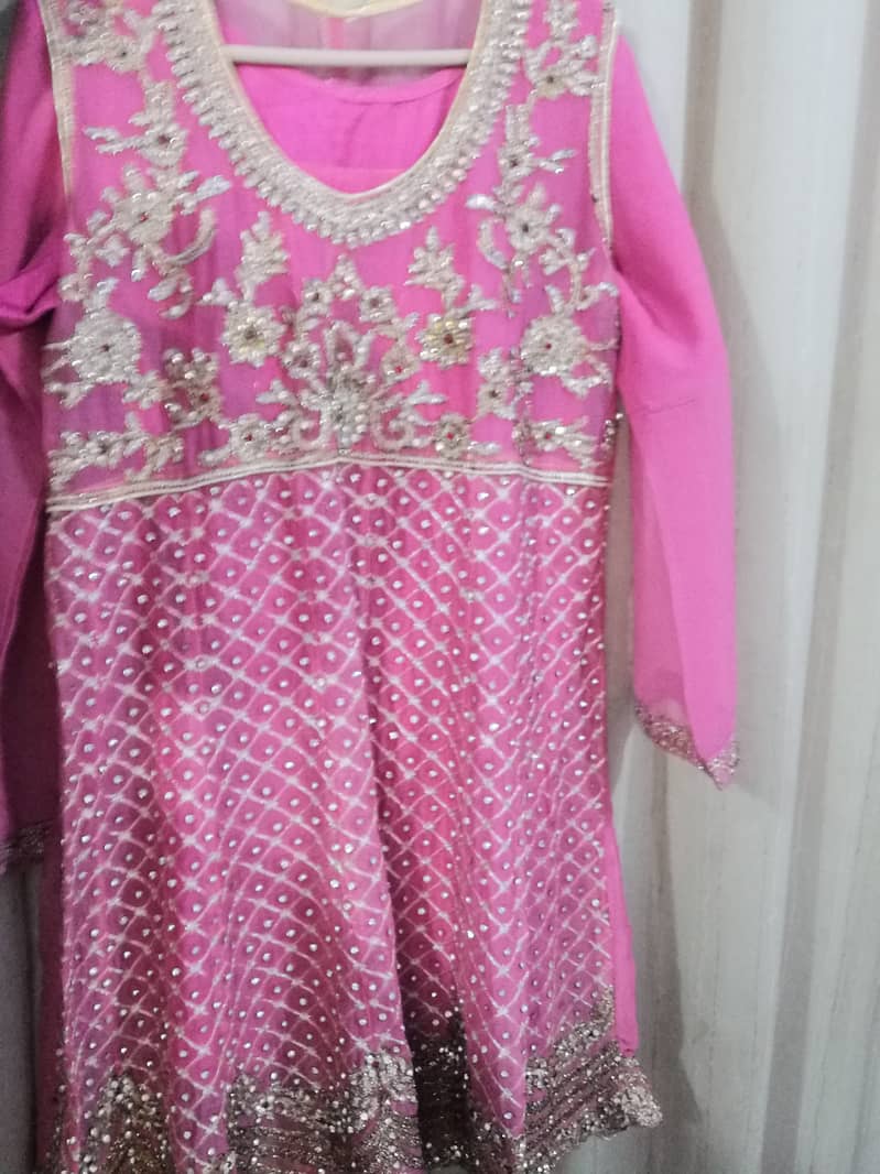 Preloved Tea Pink Color Sharara heavy embroidered shirt inner dupatta 11