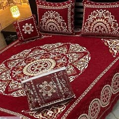 Luxurious Velvet Jacquard Printed Double Bedsheet Set 4pc