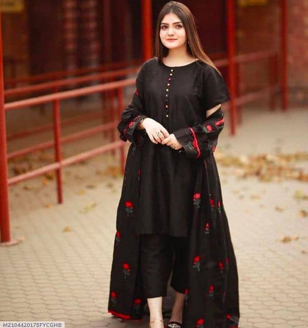 3 PCs women stitched cotton silk Embroidered Gown suit 1