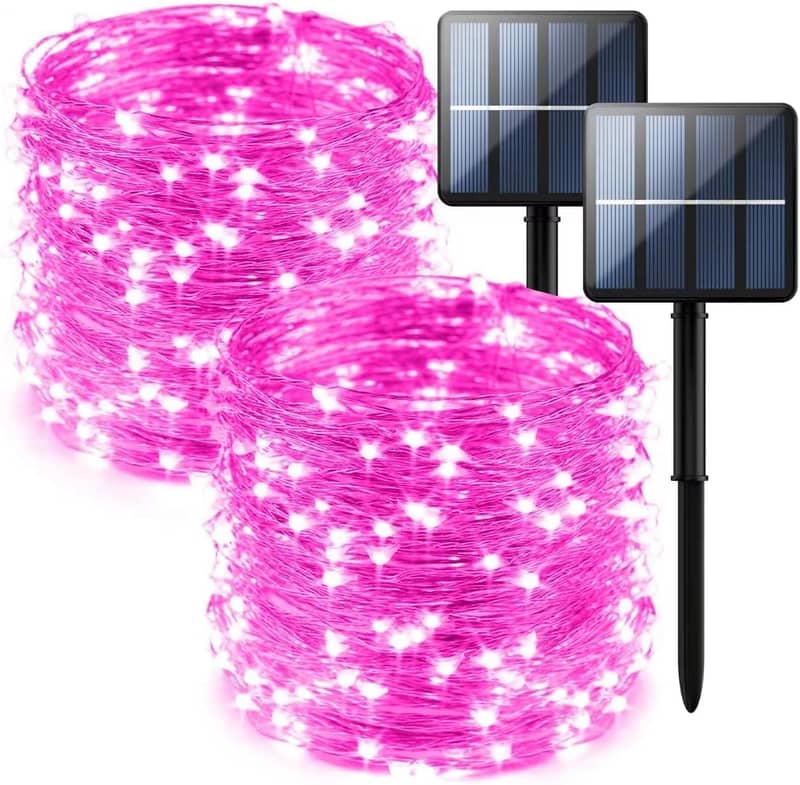 300LED Pink Solar String Lights, Copper Wire 8 Modes Solar Fairy Light 0