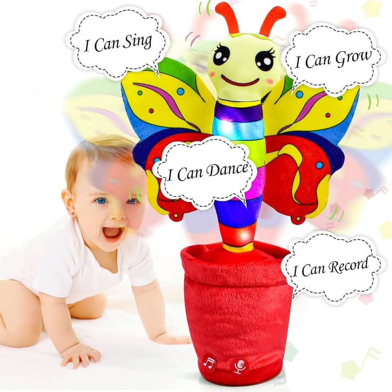 Dancing Cactus Talking Butterfly Toy, Plush Interactive Toy Mimicking 15