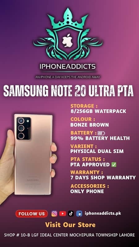 Samsung Galaxy NOTE 20 ultra 8/256gb pta approved mobile phones 0