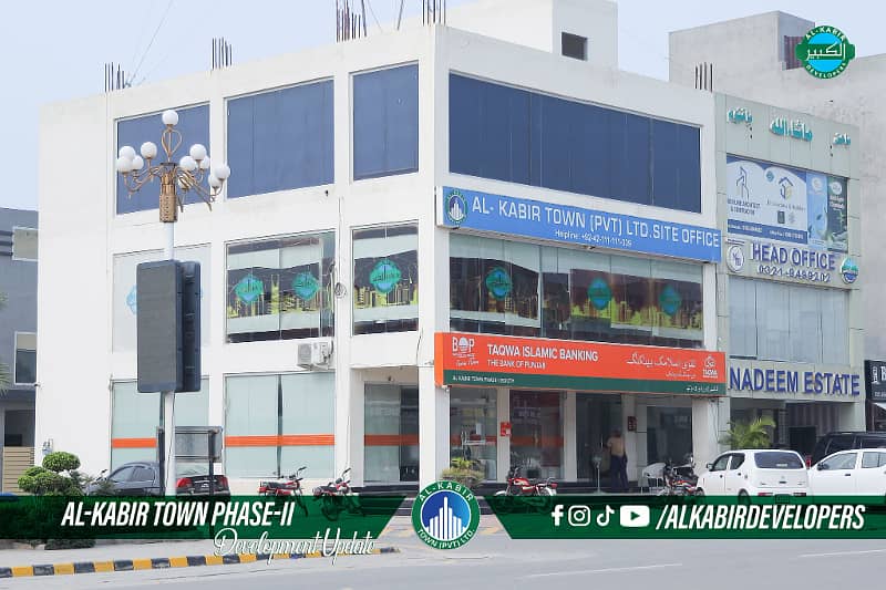 3 MARLA COMMERCIAL PLAZA (GROUND + TWO FLOOR) WITH 30 FEET CAR PARKING ON MAIN 80 FEET ROAD IN AL KABIR TOWN PHASE 2 BLOCK USMAN 11