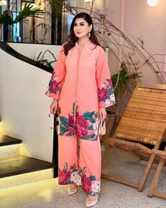 stylish women printed silk shirt and trouser set