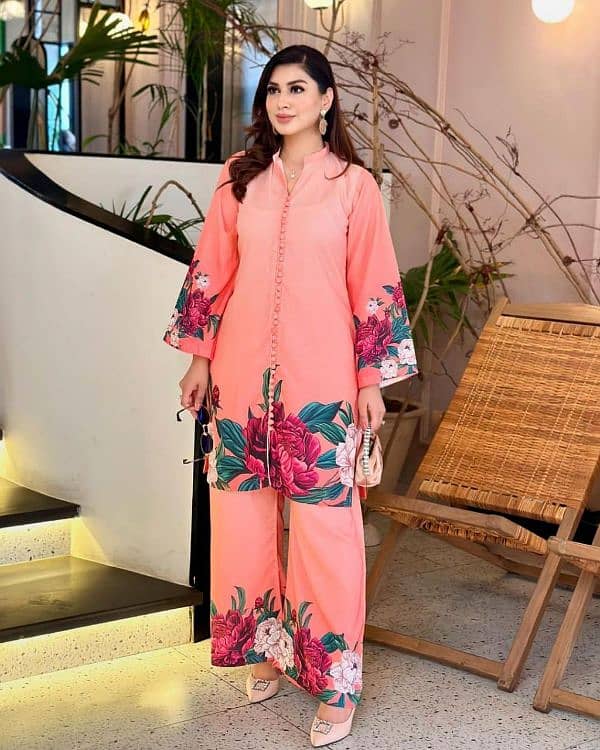 stylish women printed silk shirt and trouser set 0