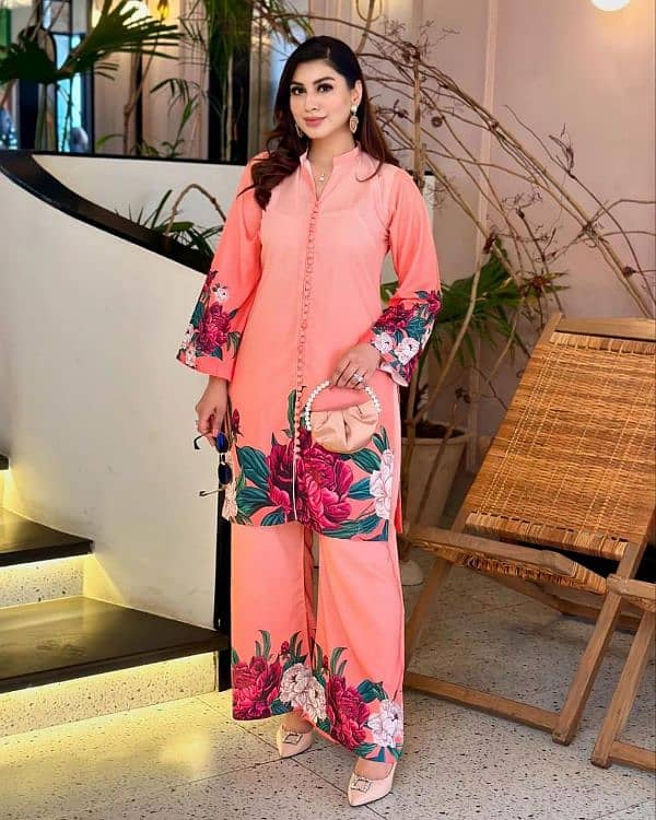 stylish women printed silk shirt and trouser set 1