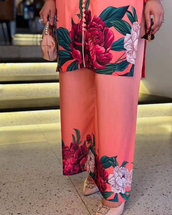 stylish women printed silk shirt and trouser set 2