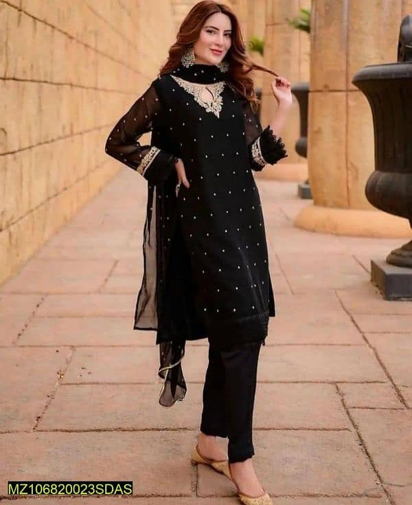 3 pcs women's stitched chiffon embroidered suit 2