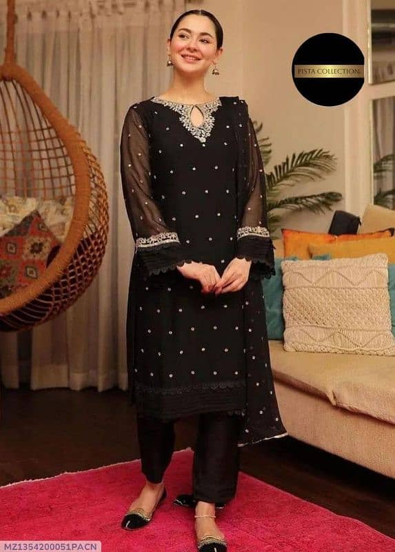 3 pcs women's stitched chiffon embroidered suit 3