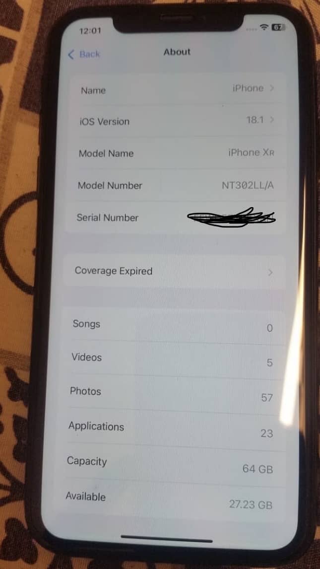 I phone xr face id true tone working  water pack batry 81% non pta 2