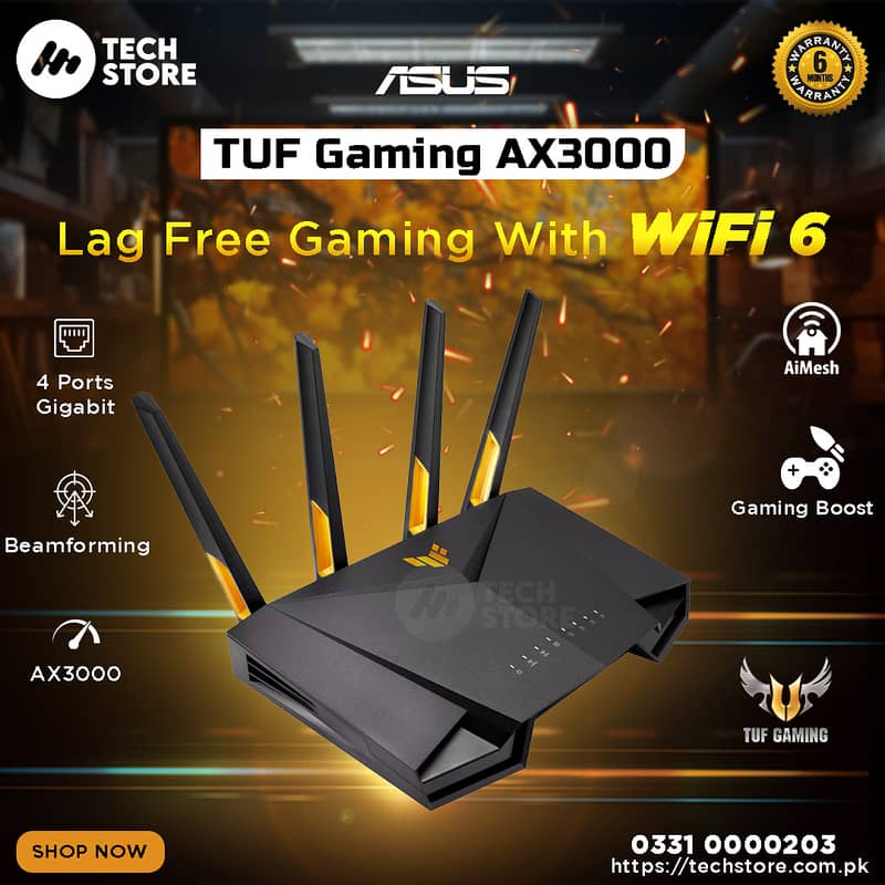 WiFi 6 Gaming Router ASUS TUF AX3000 V2 Dual Band in Pakistan Box Pack 0