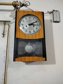 Antique 1950 porlis wooden brass vintage wall clock pendulum