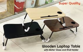 Laptop wooden foldable Table with Glass and Mobile Holder