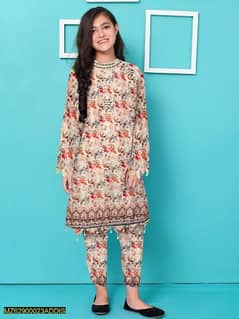 2 Pcs Girls Stiched Viscose Embroidered Suit