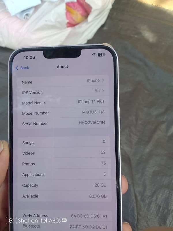 iPhone 14 Plus 128gb jv water pack 10/10 97%battry 4