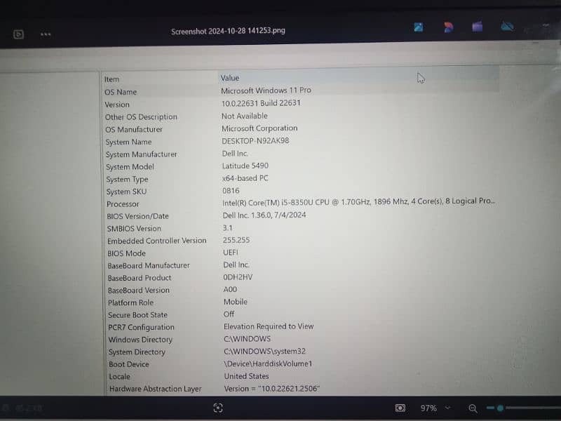 Dell laptop 16 gb ram ,256 gb ROM , touch screen 7