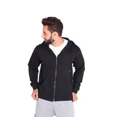 unisex neck zipper hoodie- plain black