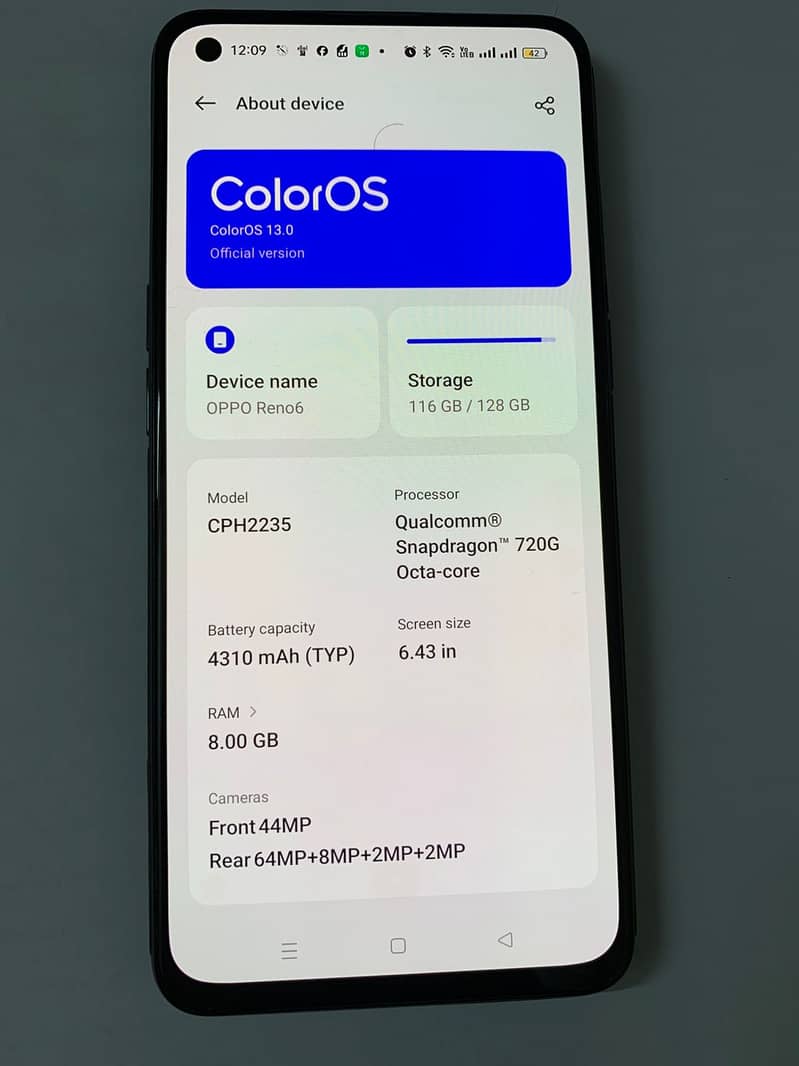 Oppo Reno 6 128GB  8 RAM first hand user 0