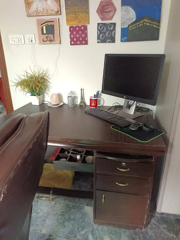 Wood table and leather chair 1