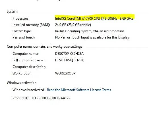 Processor Core i7 7th Gen 3.60 Ghz 1