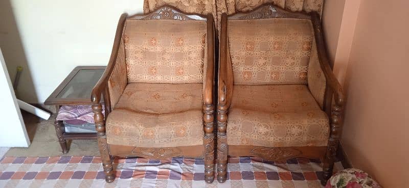 5 Seater Wooden Sofa Set (3 + 1 + 1) & Table Set (1 + 1 + 1) 0