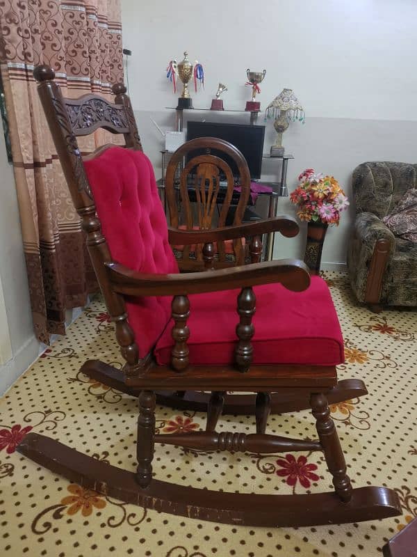 Beautiful Pure Wooden Rocking Chair with Cushions for Sale 1