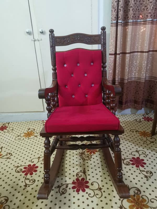 Beautiful Pure Wooden Rocking Chair with Cushions for Sale 2