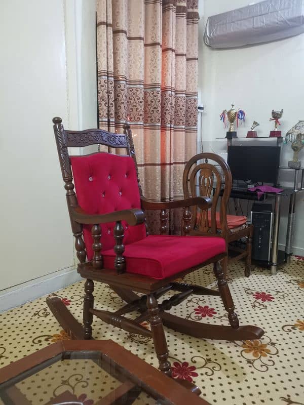 Beautiful Pure Wooden Rocking Chair with Cushions for Sale 3