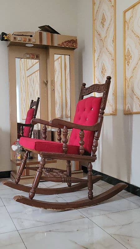 Beautiful Pure Wooden Rocking Chair with Cushions for Sale 4