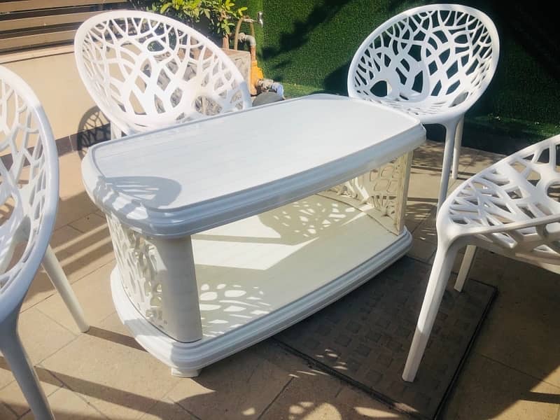 boss original pure white  plastic garden chairs with white table set 15