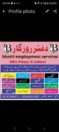 bhatti employment service ko 2 female required hi Islamabad ma