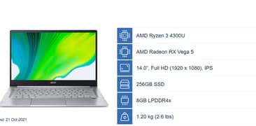 AMD Ryzen 3 4300U with Radeon Graphics Imported Laptop.